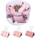 Temiary Aesthetic Binder Clips, Large Metal Binder Clip with Clear Storage Container, Binding Paperwork Clamps for School Teachers Office Supplies (Pink 1.6 Inch, 24P)