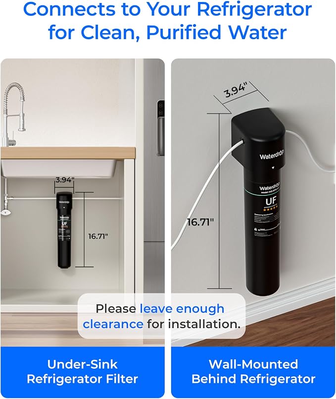 Waterdrop 15UC-UF 0.01 μm Inline Water Filter for Refrigerator, 2 Years | In Line Water Filter for Icemaker, Ideal for Ice Maker, RV, Refrigerator, 1/4 inch Direct Connect, NSF/ANSI 42 Certified