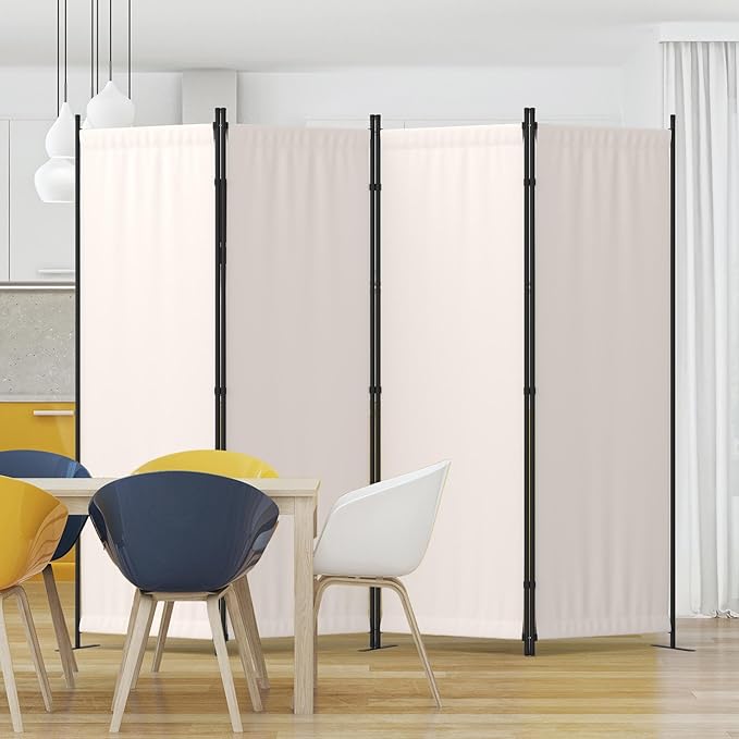 Kecreque Room Divider 4 Panel Partition Room Dividers & Folding Privacy Screens w/ 3 Metal Feet,88" W Portable Wall Doubles as a Dressing Screen Wall Divider for Office Bedroom Children's Room,White