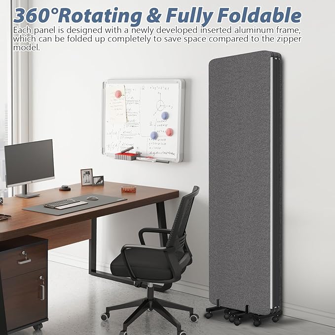 Acoustic Room Divider Privacy Panel with Wheels, 3 Panel Soundproof Room Divider (Aluminum Frame) for Room Partition, Folding Room Dividers Separation Office Cubicle Wall Sound Proof Partition Divider