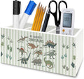 Dinosaur Pen Pencil Holder Organizer for Desk, Dino Type Educational Neutral Striped Wooden Box Signs Decorations for Kids Boy Nursery Room Classroom Desk Tabletop, Dinosaur Gifts for Kids