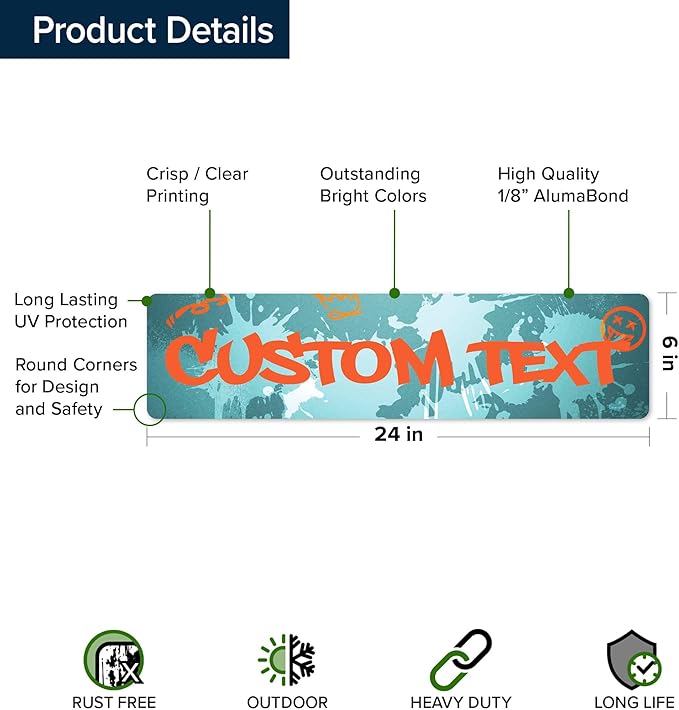 Custom Sign, Custom Street Sign, 11 Font Colors, 13 Font Styles, 4 Hole Options, 22 Sizes, 6x24 Inches, Rust Free DiBound, Fade Resistant, Made in USA by My Sign Center (Graffiti)