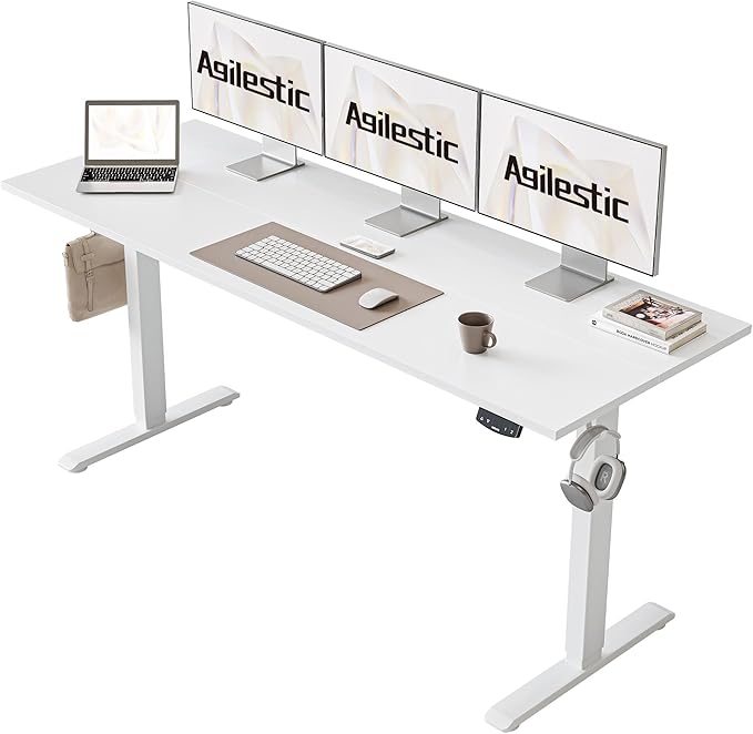 Agilestic Electric Standing Desk, Large 63 x 24 Inches Height Adjustable Desk, Sit Stand up for Work Office Home, Ergonomic Rising Computer Table with Memory Preset, White