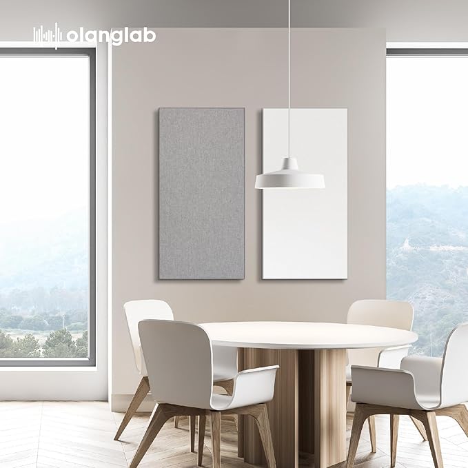 Olanglab Sound Absorbing Acoustic Wall Panels 2 Pack, 2'' 24''x48'' Fiberglass Sound Dampening Panels, Large Fabric Wrapped Sound Proof Panels for Walls (White)