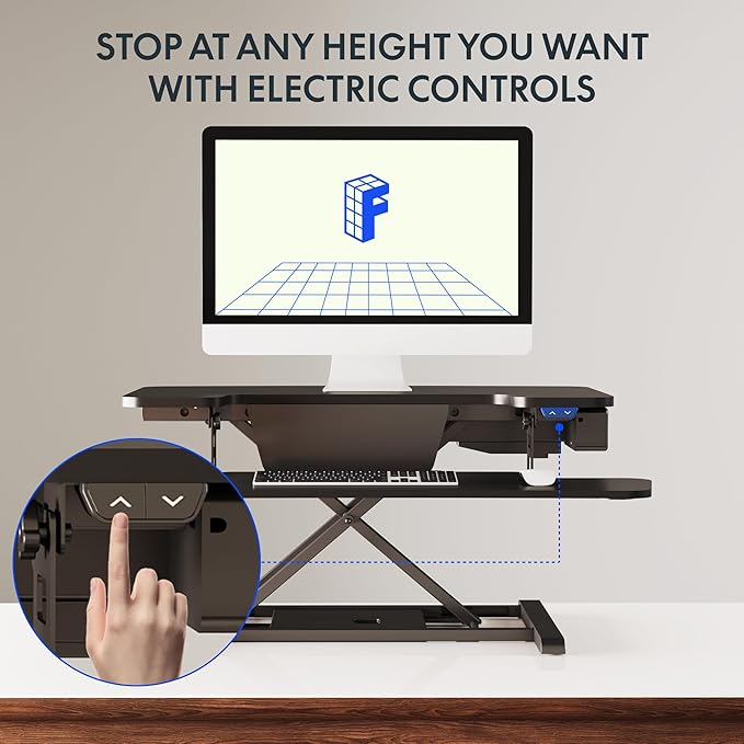 FLEXISPOT 32" Motorized Standing Desk Converter, Electric Stand up Desk Riser, Sit to Stand Dual Monitor and Laptop Workstation with Wide Keyboard Tray, Black