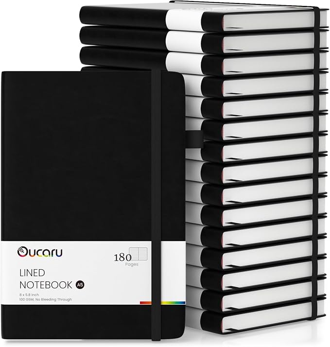 Oucaru Lined Journal Notebook, 16 Pack, 180 Pages, A5 Journals for Writing, 100 GSM Thick Paper, Small Notebooks Daily Journal for Women Men Work, Business, School, Travel Supplies