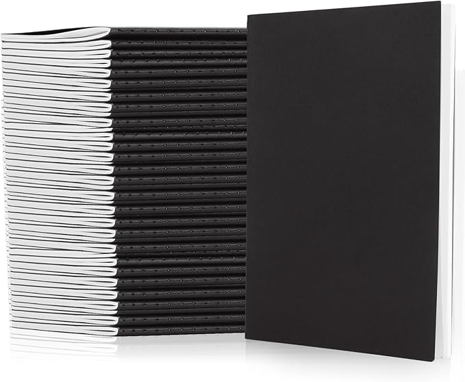 MIVIDE 50 Pack A5 Kraft Notebooks, Black Cover Journal Bulk Pack 8.3 x 5.5 inch Notebooks 60 Pages, Lined Travel Notebooks for Writing, Making Plans, School Office Supplies