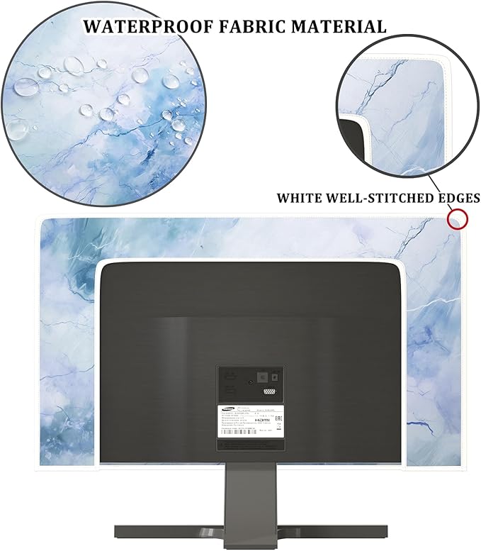 Baocicco Fashion Haze Blue Marble Screen TV Cover Cover 50, 51, 52 Inch Waterproof Full Body Covers for TV Display Screen Weatherproof Television Sleeve Compatible with Television LED LCD OLED TV