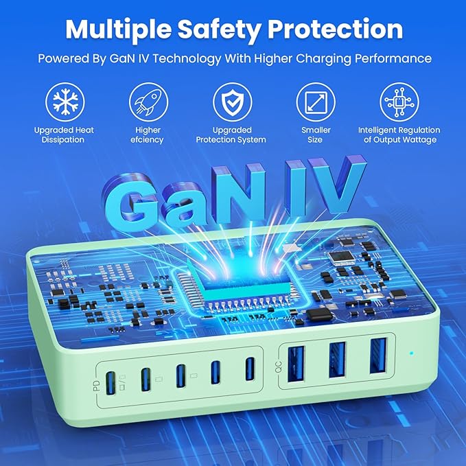 USB C Charger 300W USB C Charger Block 8-Ports GaN IV Fast Charging Station,PD 100W Laptop Charging Hub Wall Adapter Compatible with MacBook/Air,DELL,Steam Desk,iPhone 16/15/14,Galaxy S24 etc