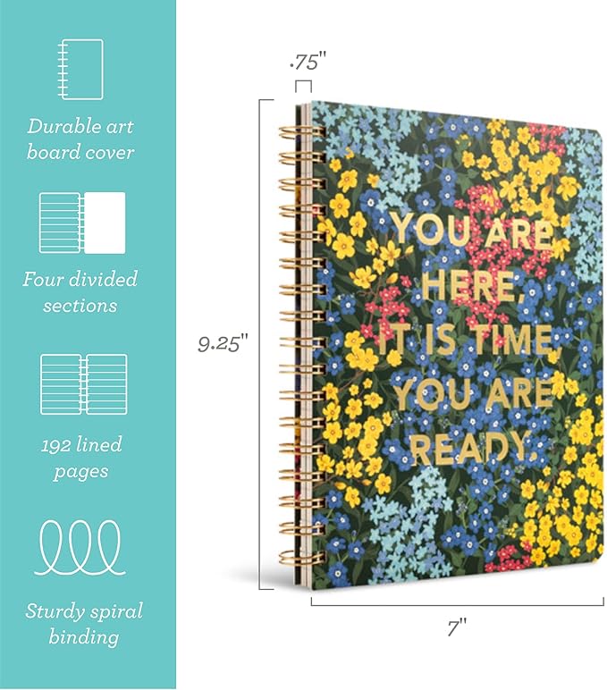 Compendium Spiral Notebook - You are here, it is time, you are ready. — A Designer Spiral Notebook with 192 Lined Pages, College Ruled, 7.0”W x 9.25”H