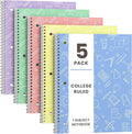 Oucaru College Ruled Spiral Notebooks, 8x10.5 Subject Notebook for Office | 5 Pack 1-Subject Notebooks with 70 Sheets Per Book, 3-Hole Punched Lined Paper, for Writing Journal, Home & School