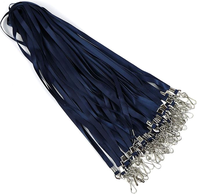 Beebel Navy Blue Lanyard Bulk Lanyards for Id Badges Flat Lanyard with Badge Clip Swivel Hook 50 Pack (Navy Blue)