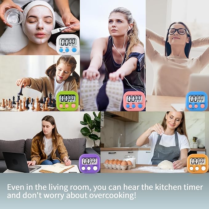 6 Pack Digital Kitchen Timer Magnetic Digital Timer with Big Display Loud Ring Cooking Timers for Cooking, Game, Gym, Break Time, Classroom(6, Multicolor)