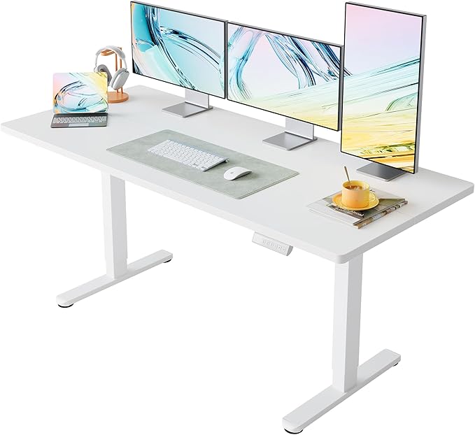 HUANUO 71 x 30 inch Electric Standing Desk Adjustable Height, 4 Memory Height Settings, Sit Stand Up Desk for Home Office & Computer Workstation, White