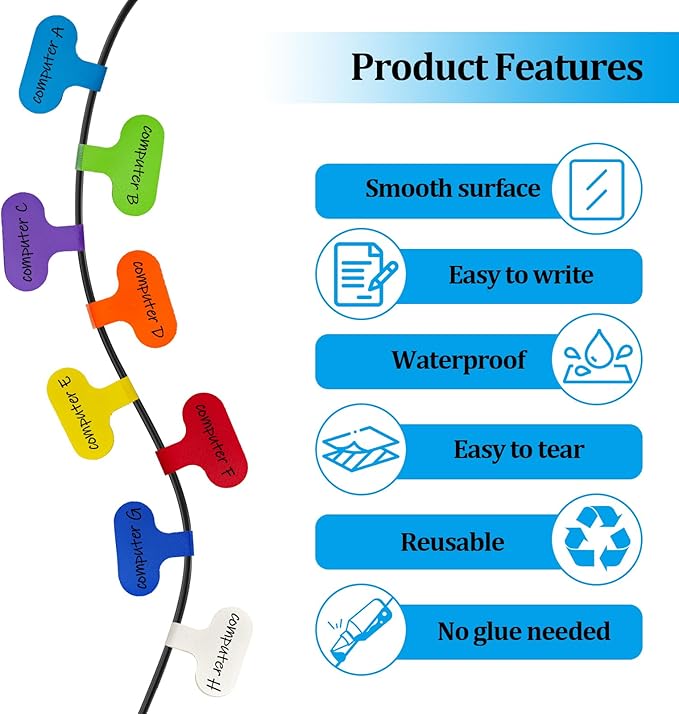 24 Pcs Cable Cord Labels,Wire Labels, Cable Tags, Computers Cable Management and Identification,Multicolored Handwriting Cable Tags