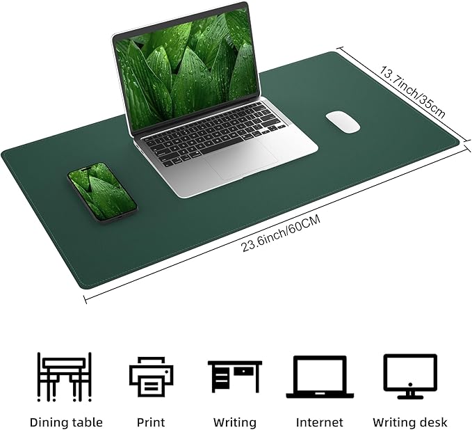 AFIING Dual-Sided Desk Pad, Natural Cork & PU Leather Large Mouse mats for Office and Home Work, Desk Protector Non-Slip, Waterproof, Easy Clean (Dark Green, 23.6" x 13.7")