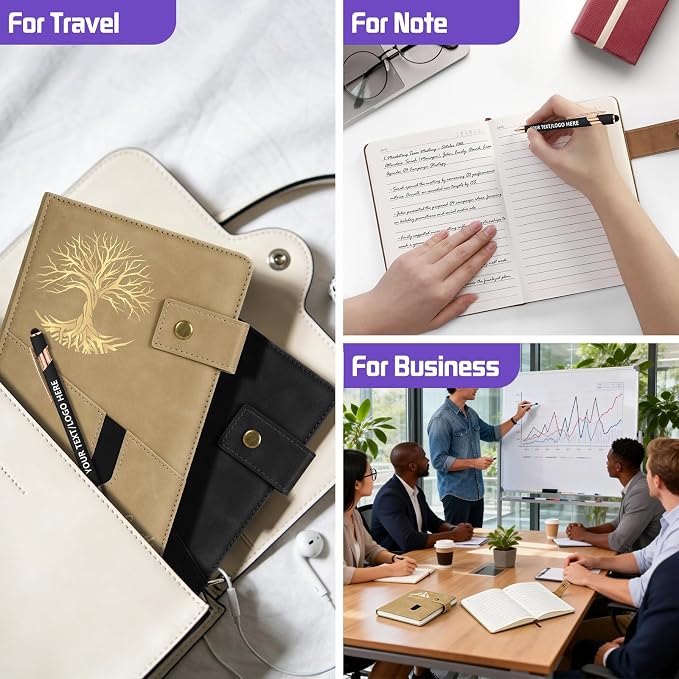 ENOMY Personalized Notebook & 10 PC Pens Set A5 Notebook with Ribbon Bookmark PU Leather Custom Notebook Cover for College Graduation Birthday Business Gifts, Red