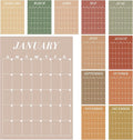 12 Pcs Rustic Undated Calendars 12‘'x16‘' Large Erasable Wall Calendar 12 Month Classroom Dry Ease Reusable Planning Colorful Yearly Blank Planner Reserved Grid for Office Home Educational Class