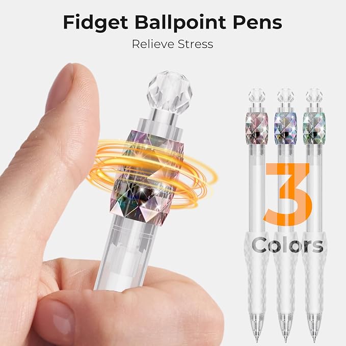 8 Pack Ballpoint Pens - 1.0mm Fidget Rotating Black Ink, No Smudge | Medium Point Smooth Writing - Soft Grip, Quick-drying Pens for Journaling, Cute School & Office Supplies, Gift for Women Men