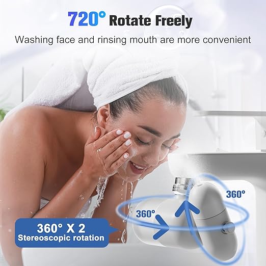 4 Modes Multifunctional Kitchen & Bathroom Water Filter for Sink Faucet with 2pcs Replacement Filters - 99.9% Chlorine Removal - Skin Hydration in 2 Weeks-Compatible with Most of Faucet