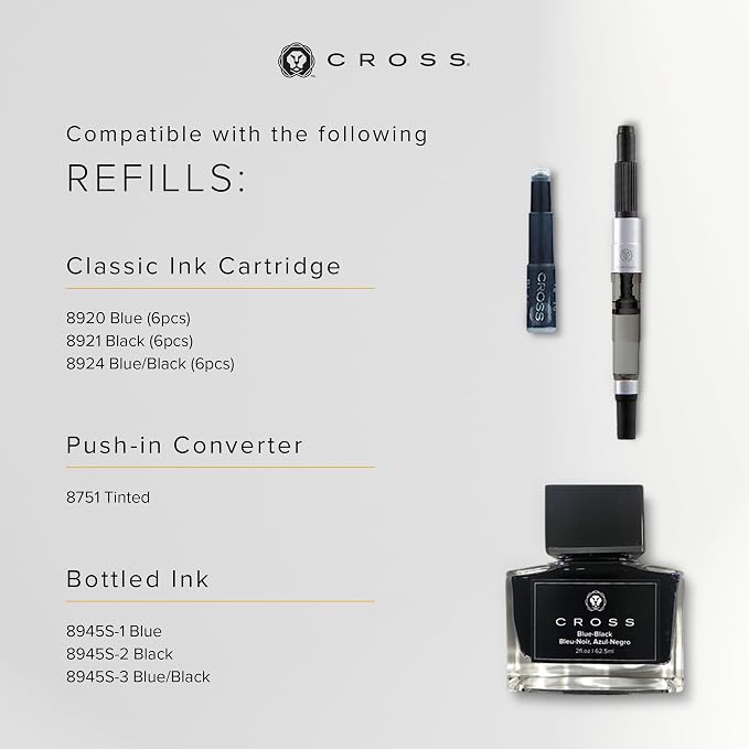 Cross ATX Basalt Black Stainless Steel Fine Nib Fountain Pen - Refillable Pen for Smooth Writing - Black Ink - Comfortable Grip - Long-Lasting - Professional Office Supplies