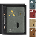 ENOMY Personalized Notebook & Pen Set PU Leather Custom A5 Notebook with Lock 200 Lined Paper Pages Luxury Gift Box for Men Women Travel College Business Gift, Gray