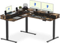 FLEXISPOT 63" L Shaped Standing Desk Electric Corner Table with Shelf, 4 Storage Drawers, Adjustable Computer Workstation for Home, Office, Game, Studio, Rustic Brown Top + Black Frame