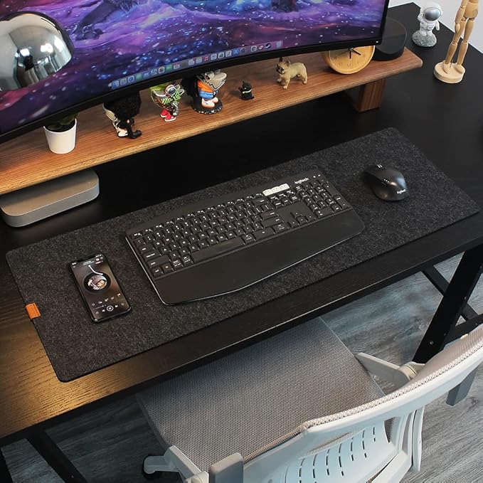 Bright Stone Felt Desk Mat,Non-Slip Mouse Pad, 31.5"x15.7" Office Supplies Desk Protector, Desk Accessories for Home and Office (Black)