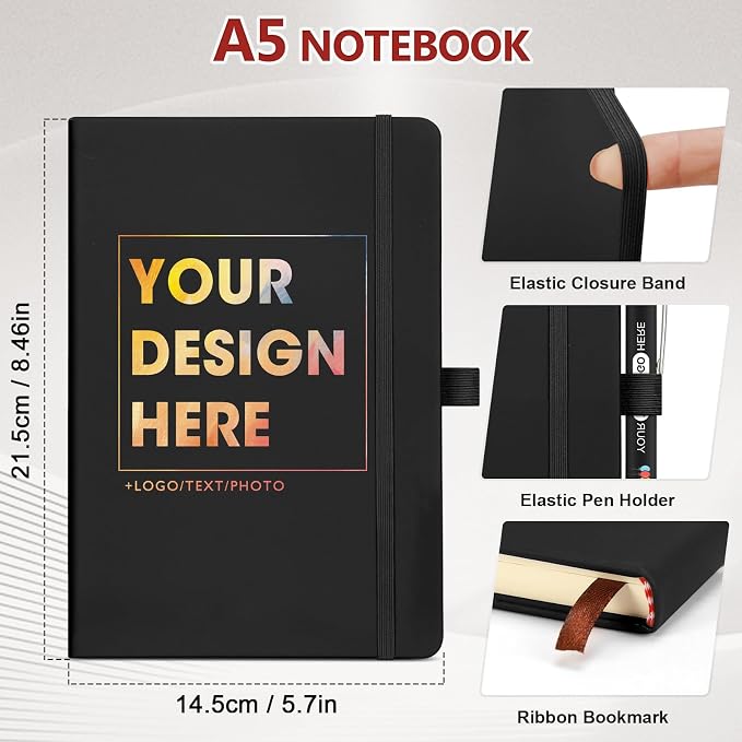 ENOMY Personalized A5 Notebook Gift Set with Custom Pen PU Leather Journal Box, Pink