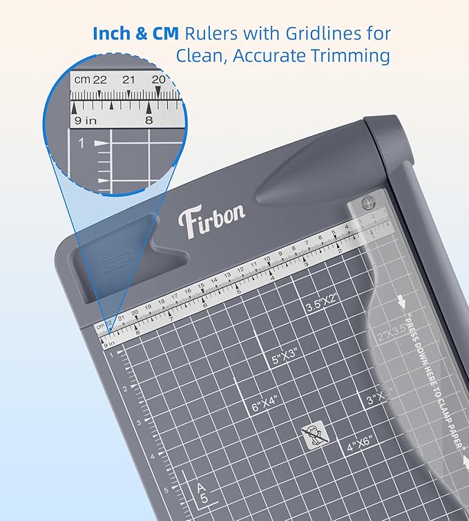 Firbon 12" Guillotine Paper Cutter, Heavy Duty 12-Sheet Capacity Trimmer for Cardstock, Photos, Scrapbooking, Office, Classroom, Studio (Gray)