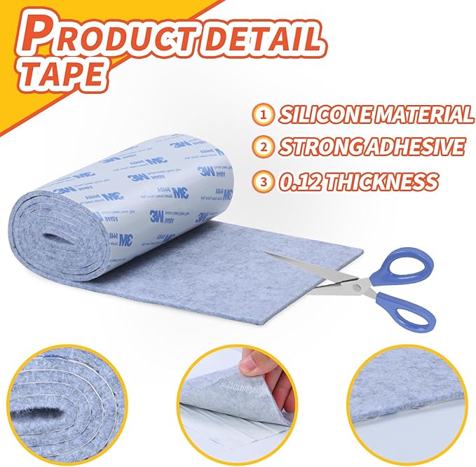 Felt Furniture Pads, Non Slip Self Adhesive Cuttable Felt Tape Gray Heavy Duty Felts Strip Roll for Protecting Hardwood Floors Chair Wall Protector (40 x 5 x 0.12 Inch)