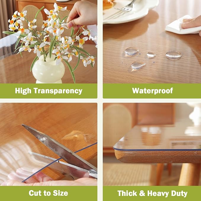 OstepDecor Clear Table Cover Protector 18 x 32 Inch, 1.5mm Thick Plastic Table Cover, Dining Table Protector Pad, Waterproof & Easy Cleaning PVC Desk Mat for Dresser, Coffee & Kitchen Wooden Tabletop