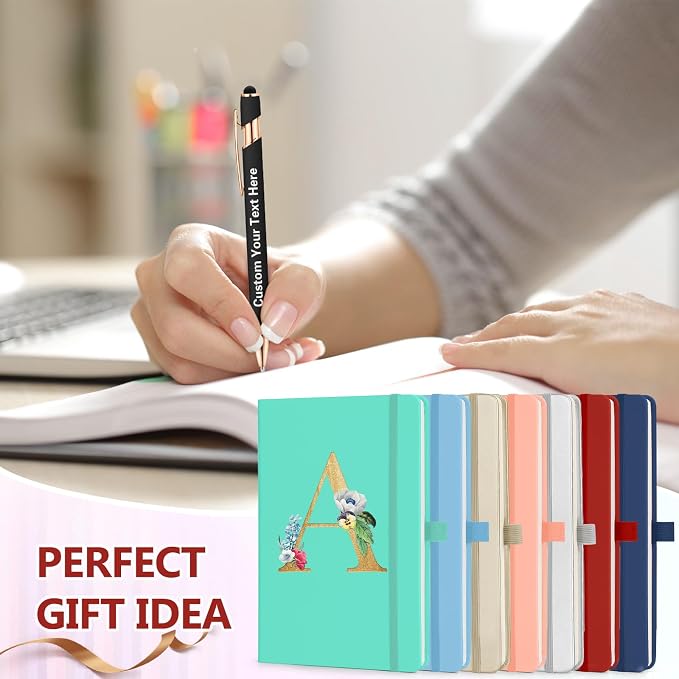 ENOMY Personalized A5 Notebook Gift Set with Custom Pen PU Leather Journal Box, Pink