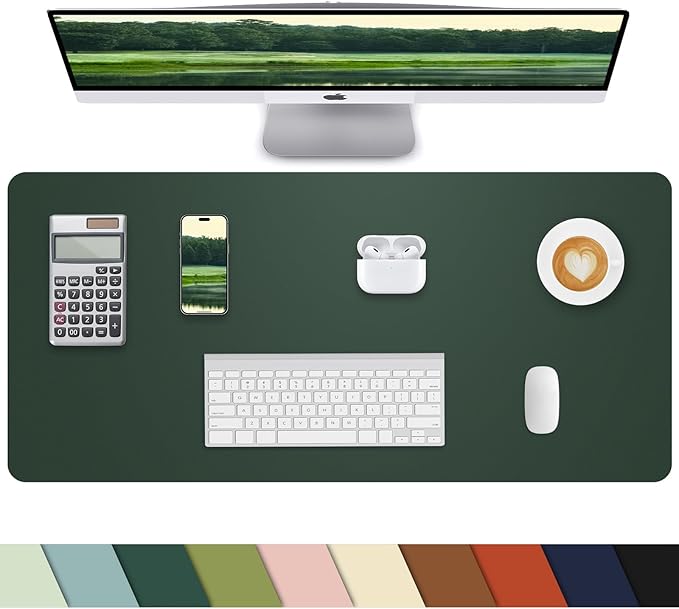Leather Desk Pad Protector,Desk Cover mat,Office Desk mat,Laptop Mat for Desk, Non-Slip Desk Blotter,Waterproof Desk Writing Pad for Office/Home(23.6"x13.8",Dark Green)