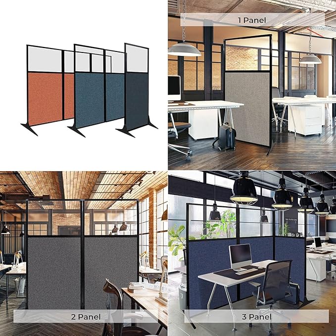 Versare Workstation Partition | Portable Wall Divider | Modern Office Cubicle | Free Standing Privacy Screen | Flexible Work Space | 66" x 70" Red Fabric Panels