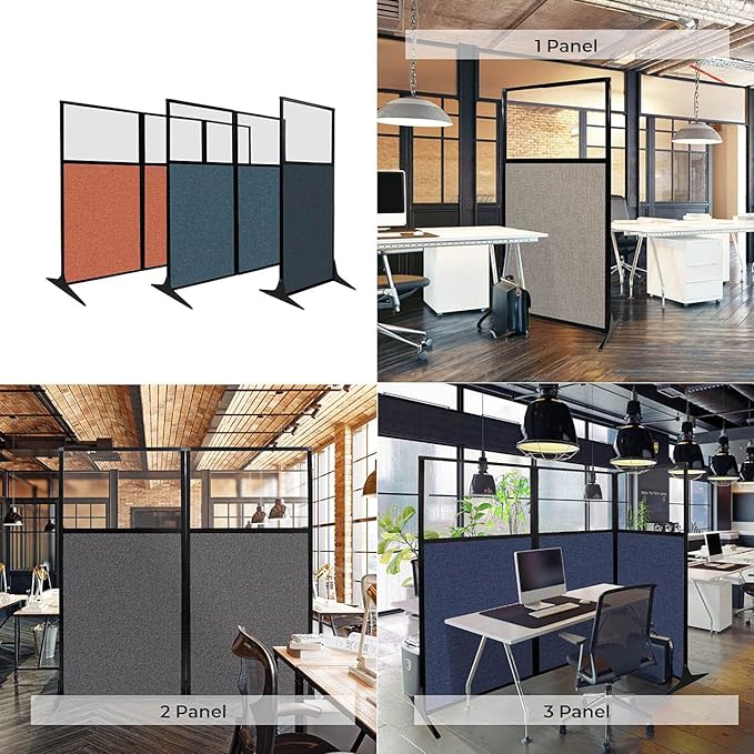 Versare Workstation Partition | Portable Wall Divider | Modern Office Cubicle | Free Standing Privacy Screen | Flexible Work Space | 66" x 70" W/Window, Black Fabric Panels