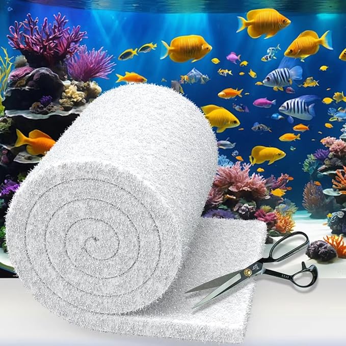 Aquarium Filter Floss 12 * 144 Inches, Cut to Fit Fish Tank Filter, Dual Density Aquarium Filter Pad, Pond Filter Media Roll Clear Water for Freshwater & Saltwater, Safe for Fish, Reef, Turtles