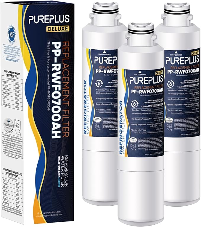 PUREPLUS DA29-00020B NSF/ANSI 401, 53& NSF P473 Certified Replacement for Samsung RF28HMEDBSR, RF263BEAESR, HDX FMS-2, HAF-CIN/EXP, RF4287HARS, RF28HFEDBSR, Refrigerator Water Filter, 3Pack