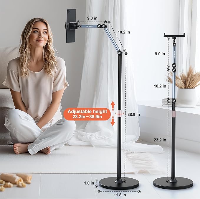 Tablet Floor Stand, 360° Rotation Tablet Holder, Compatible with iPad, iPhone, Samsung, Google, Kindle Tablet/Phone, (4.5''-12'')