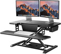 SANODESK 32" Electric Standing Desk Converter,Height Adjustable Riser for Office Home, Monitor and Laptop Workstation with Large Keyboard Tray, Black Color