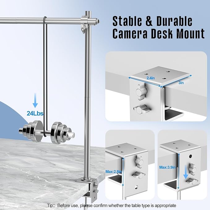 Overhead Camera Mount Rig, Adjustable Aluminum Tabletop Platform for Multi-Device Shooting, Include Dual Ball Heads and Clamp, Supports Max Load 11kg for Product Photography, Live Streams