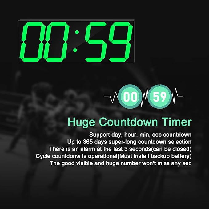 LED Large Digital Wall Clock, Oversize Wall Clock with 6” Numbers, Remote Control Count up/Countdown Timer Clock, Auto Dimmer, Big Calendar and Thermometer(Green)