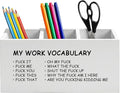 Minimalist Funny Pen Holder for Home Office Desk, Funny Office Gifts for Coworkers, My Work Vocabulary Humorous Wooden Box Sign Pencil Holder for Desk Shelf Organizer