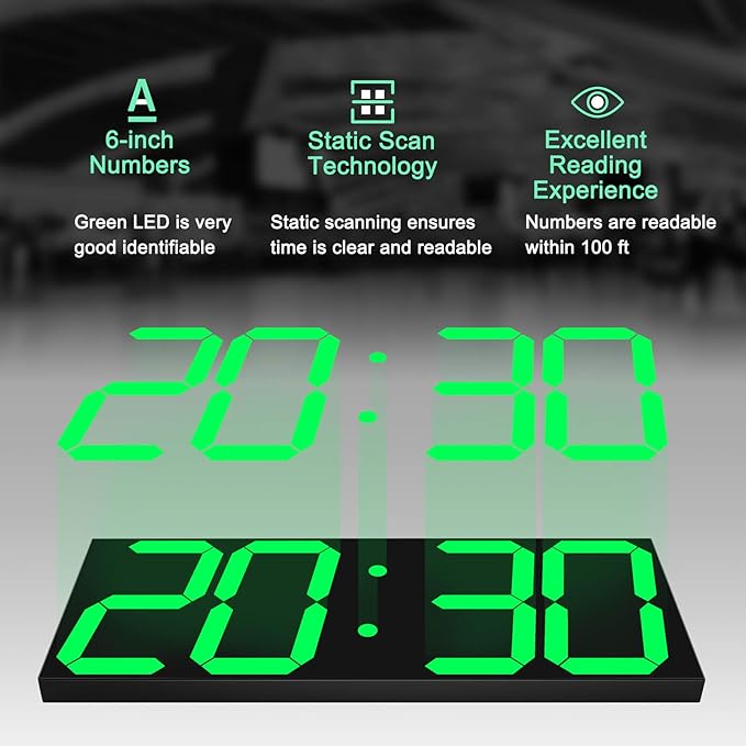 LED Large Digital Wall Clock, Oversize Wall Clock with 6” Numbers, Remote Control Count up/Countdown Timer Clock, Auto Dimmer, Big Calendar and Thermometer(Green)