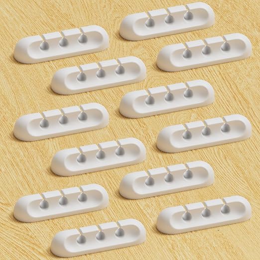 Apromisith USB Cable Organizer Clips Cord Holder,12 Packs (3-Slots) White Self Adhesive Desk Cord Cable Management