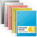 Oucaru College Ruled Spiral Notebooks, 8x10.5 Subject Notebook for School | 5 Pack 1-Subject Notebooks with 70 Sheets Per Book, 3-Hole Punched Lined Paper, Bulk College Ruled Notebooks for School