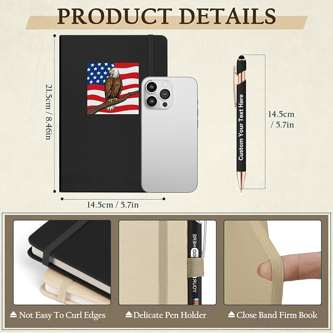 ENOMY Personalized Notebook &10 PC Pens Set A5 Journal Hardcover Custom Notebook 200 Lined Pages Business Notebook with Pen Holder for Holiday College Birthday Business Gift, Silver