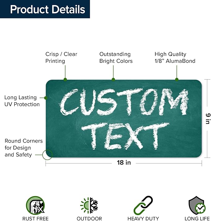 Custom Sign, Custom Street Sign, 11 Font Colors, 13 Font Styles, 4 Hole Options, 22 Sizes, 9x18 Inches, Rust Free DiBound, Fade Resistant, Made in USA by My Sign Center (Chalkboard Green)