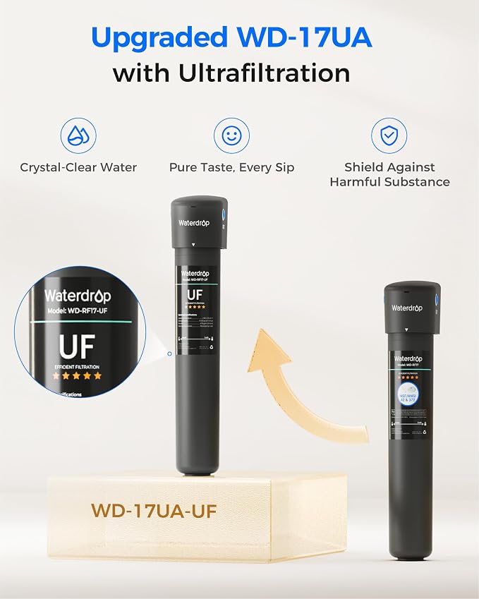 Waterdrop 17UA-UF 0.01 μm Ultra Filtration Under Sink Water Filter System | Reduces Lead, Chlorine, Bad Taste & Odor, Connects Directly to Your Faucet, 3 Years