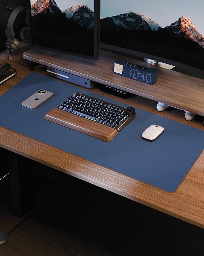 Non-Slip Desk Pad,Mouse Pad,Waterproof PVC Leather Desk Table Protector,Non-Slip PU Leather Desk Blotter, Easy Clean Laptop Desk Writing Mat for Office Work/Home/Decor(Grey Blue, 24" x 13.7")